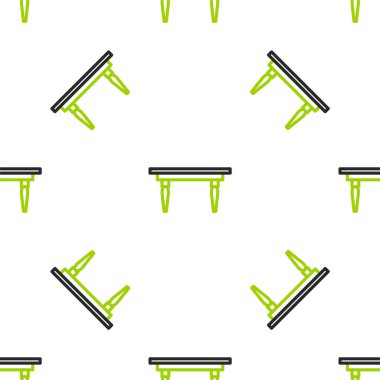 Ahşap çizgi masa simgesi beyaz arkaplanda izole edilmiş pürüzsüz desen. Vektör İllüstrasyonu