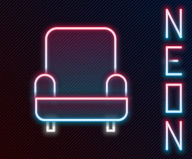 Parlayan neon hattı Armchair simgesi siyah arkaplanda izole edildi. Renkli taslak konsepti. Vektör İllüstrasyonu