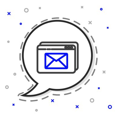 Satır sitesi ve zarf, yeni mesaj, beyaz arkaplanda izole edilmiş posta simgesi. E-posta bültenleri, başlıklar, blog yazıları için kullanım. Renkli taslak konsepti. Vektör İllüstrasyonu