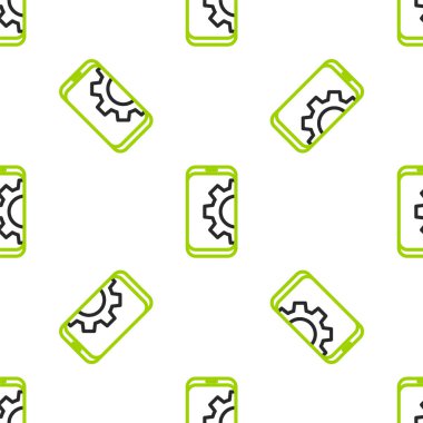 Akıllı telefon simgesinde satır ayarları beyaz arkaplanda izole edilmiş kusursuz desen. Ayarlama, servis, ayar, bakım, onarım, onarım. Vektör İllüstrasyonu