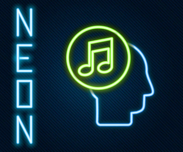 Glowing Neon Line Musik Catatan Ikon Kepala Manusia Terisolasi Pada - Stok Vektor