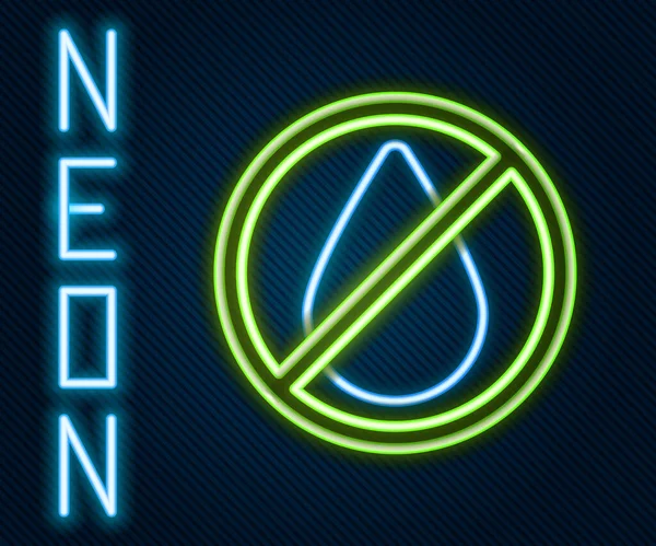 Ragyogó Neon Vonal Vízcsepp Tiltott Ikon Elszigetelt Fekete Háttérrel Nincs — Stock Vector