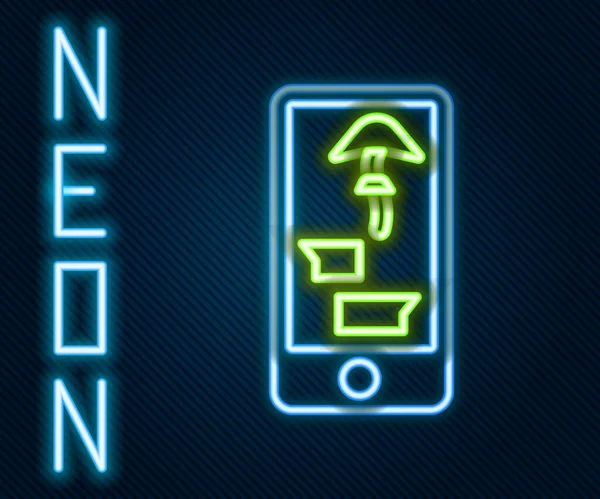 Parlayan Neon Hattı Siyah Arka Planda Izole Edilmiş Cep Telefonu — Stok Vektör