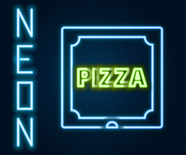 Leuchtende Neon Linie Pizza Karton Symbol Isoliert Auf Schwarzem Hintergrund — Stockvektor