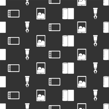 Kağıt havlu rulosunu, dolmakalem ucunu, grafik tabletini ve grafiksel tableti dikişsiz desen üzerine ayarla. Vektör