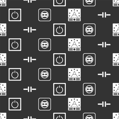 Ampere ölçer, multimetre, voltmetre, elektrik devresi şeması, elektrik düğmesi ve elektrik prizini kusursuz şablona ayarlayın. Vektör