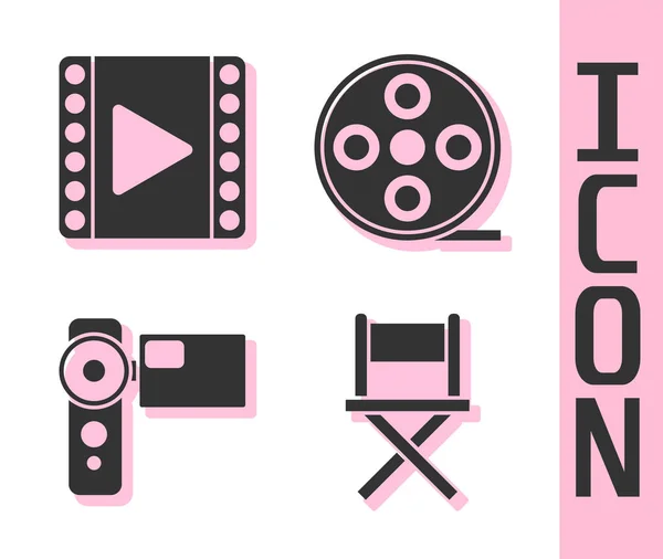 Regisseur Filmstoel Play Video Cinema Camera Film Reel Icoon Vector — Stockvector