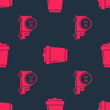 Arabayla ve kahve bardağıyla hızlı teslimatı kusursuz bir şablona ayarla. Vektör