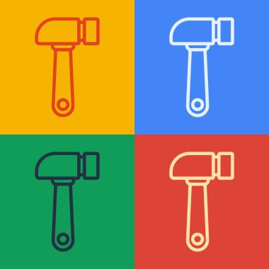 Pop Art Line Hammer simgesi renk arkaplanında izole edildi. Tamir için bir araç. Vektör İllüstrasyonu