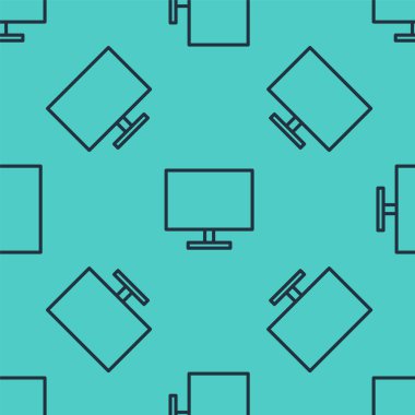 Siyah çizgi bilgisayar ekranı simgesi yeşil arkaplanda izole edilmiş pürüzsüz desen. Elektronik cihaz. Ön manzara. Vektör İllüstrasyonu