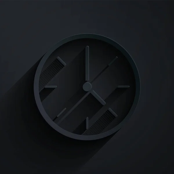 Papier Découpé Icône Horloge Isolé Sur Fond Noir Symbole Temporel — Image vectorielle