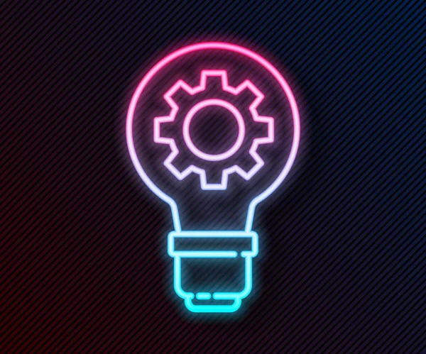 Gloeiende Neon Lijn Lampje Tandwielpictogram Geïsoleerd Zwarte Achtergrond Innovatieconcept Zakelijk — Stockvector