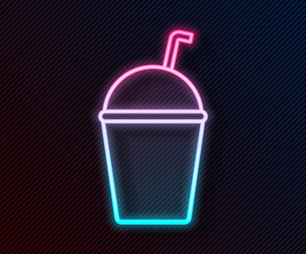 Icono Brillante Línea Neón Milkshake Aislado Sobre Fondo Negro Taza — Vector de stock