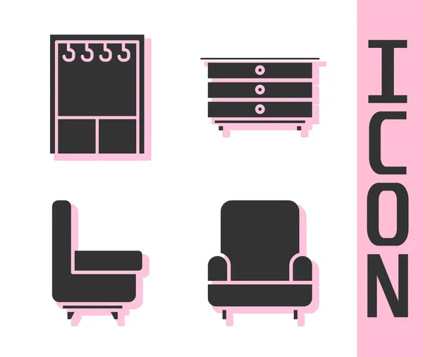 Set Sillón Armario Sillón Pecho Cajones Icono Vector — Vector de stock