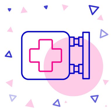 Line Hospital tabela simgesi beyaz arkaplanda izole edildi. Renkli taslak konsepti. Vektör İllüstrasyonu