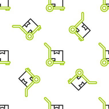 Çizgili El kamyonu ve kutular simgesi beyaz arka planda izole edilmiş kusursuz desen. Dolly sembolü. Vektör İllüstrasyonu