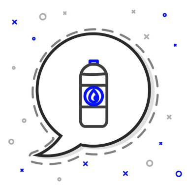 Beyaz arka planda izole edilmiş motor makine yağı ikonu için çizgi plastik kutu. Benzin bidonu. Yağ değiştirme ve onarım servisi. Renkli taslak konsepti. Vektör İllüstrasyonu