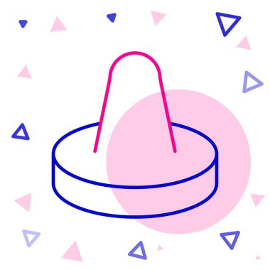 Masa hokeyi oynamak için çizgi tokmağı ve disk beyaz arka planda izole edilmiş. Renkli taslak konsepti. Vektör İllüstrasyonu