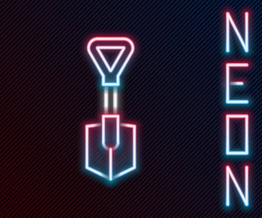 Parlayan neon hattı kürek simgesi siyah arkaplanda izole edildi. Bahçe aletleri. Bahçecilik, tarım, çiftçilik aleti. Renkli taslak konsepti. Vektör İllüstrasyonu