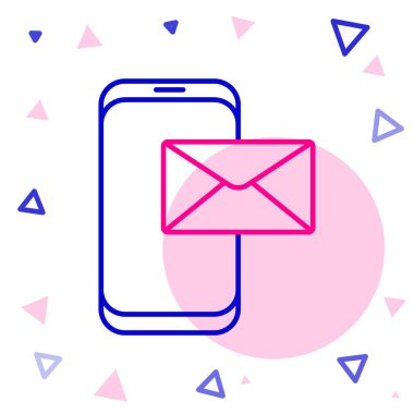 Cep telefonu ve zarf, yeni mesaj, beyaz arkaplanda izole edilmiş posta simgesi. E-posta bültenleri, başlıklar, blog yazıları için kullanım. Renkli taslak konsepti. Vektör İllüstrasyonu