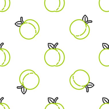 Çizgi Şeftali veya nektarin, yaprak simgesiyle beyaz arka planda izole edilmiş kusursuz desen. Vektör İllüstrasyonu