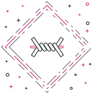 Beyaz arkaplanda çizgi dikenli tel simgesi izole edildi. Renkli taslak konsepti. Vektör İllüstrasyonu