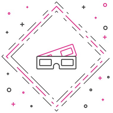 Çizgi 3 boyutlu sinema gözlüğü simgesi beyaz arkaplanda izole edildi. Renkli taslak konsepti. Vektör İllüstrasyonu