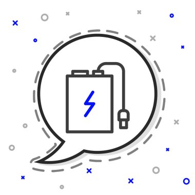 Beyaz arka planda farklı şarj kablosu simgesine sahip Hat Gücü Bankası. Taşınabilir şarj cihazı. Renkli taslak konsepti. Vektör İllüstrasyonu