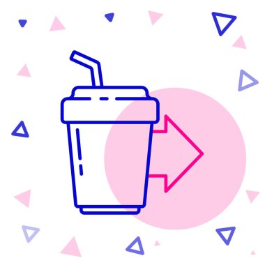 Çizgili kahve fincanı beyaz arka planda izole edilmiş bir ikon haline gelecek. Renkli taslak konsepti. Vektör İllüstrasyonu