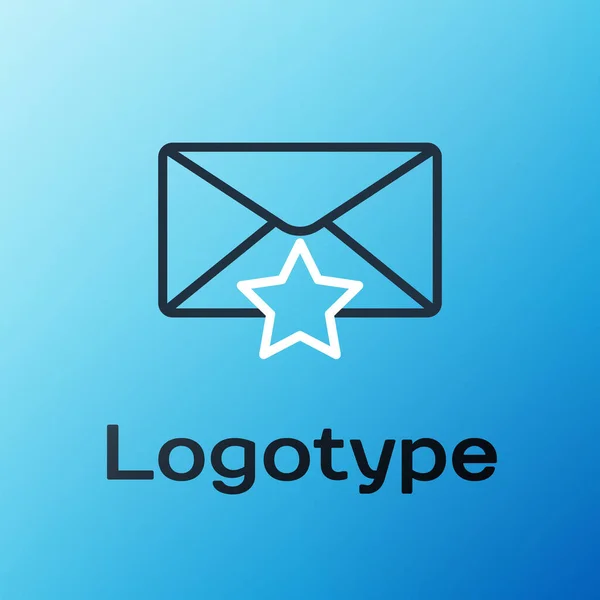 Line Envelop Met Ster Pictogram Geïsoleerd Blauwe Achtergrond Belangrijke Mail — Stockvector