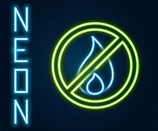 Parlayan Neon Hattı Siyah Arkaplanda Ateş Simgesi Yok Yangın Yasağı — Stok Vektör