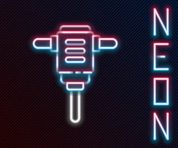 Leuchtende Neon Linie Elektrische Bohrhammer Bohrmaschine Symbol Isoliert Auf Schwarzem — Stockvektor