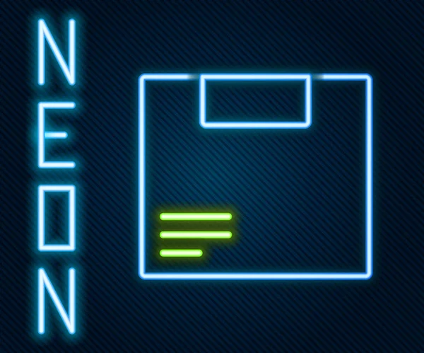 Glödande Neon Line Kartong Kartong Box Ikon Isolerad Svart Bakgrund — Stock vektor
