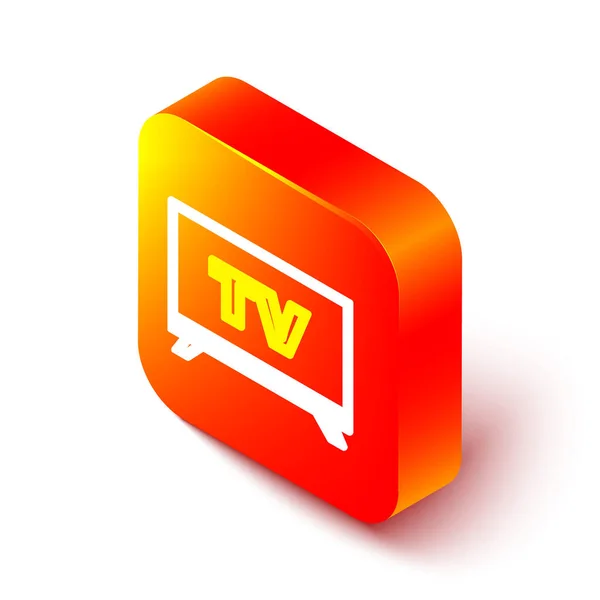 Isometryczna Ikona Smart Białym Tle Znak Telewizyjny Pomarańczowy Przycisk Ilustracja — Wektor stockowy