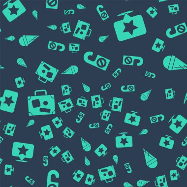 Lütfen rahatsız etmeyin. Harita işaretleyicisi, yıldız, bavul ve dondurmayı pürüzsüz desenli waffle külahında bulundurun. Vektör