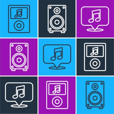 Satır müziği çalar, konuşma balonunda müzik notası ve Stereo hoparlörü simgesi. Vektör