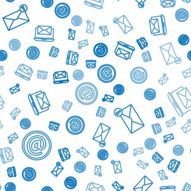 Posta, e-posta, zarf ve dizüstü bilgisayarı kusursuz desenli olarak ayarla. Vektör