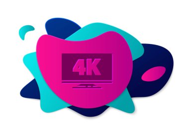 4k Ultra HD video teknolojisi ikonuna sahip renkli ekran televizyon beyaz arkaplanda izole edildi. Sıvı şekilli soyut pankart. Vektör İllüstrasyonu