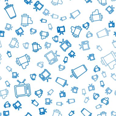 Retro televizyonu ayarla, su kaplı kağıt bardak ve dikişsiz desenli eski model film rulo kartuşu. Vektör