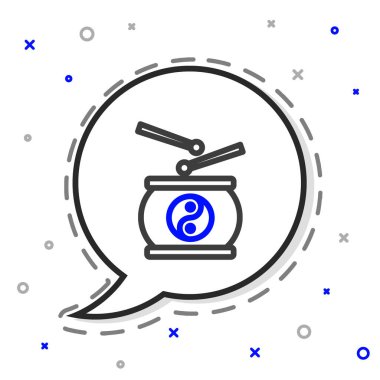 Çin çizgisi davul ikonu beyaz arkaplanda izole edildi. Geleneksel Asyalı vurmalı çalgı aleti Taiko veya O-Daiko davulu. Renkli taslak konsepti. Vektör İllüstrasyonu