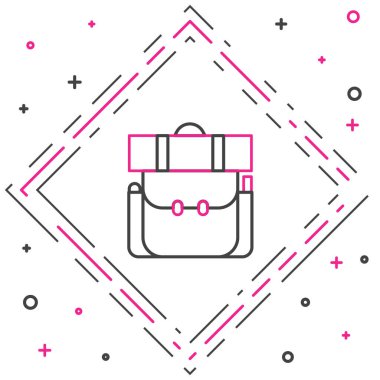 Sırt çantası simgesi beyaz arkaplanda izole edildi. Kamp ve dağ gezisi sırt çantası. Renkli taslak konsepti. Vektör İllüstrasyonu