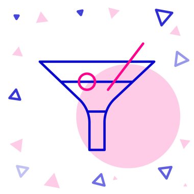 Beyaz arka planda izole edilmiş çizgi martini cam ikonu. Kokteyl ikonu. Şarap kadehi ikonu. Renkli taslak konsepti. Vektör İllüstrasyonu