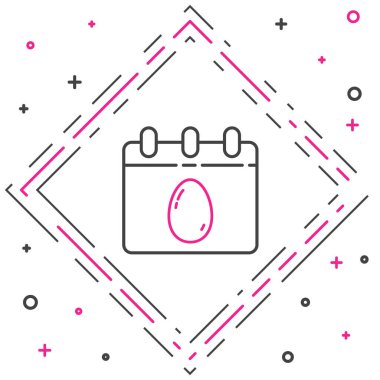 Beyaz arka planda Paskalya yumurtası ikonu olan çizgi takvimi izole edildi. İlkbahar Hristiyan bayramı sembolü. Renkli taslak konsepti. Vektör İllüstrasyonu