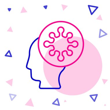 Beyaz arka planda izole edilmiş çizgi insan ve virüs ikonu. Corona virüsü 2019-nCoV. Bakteri ve mikroplar, hücre kanseri, mikrop, mantar. Renkli taslak konsepti. Vektör İllüstrasyonu