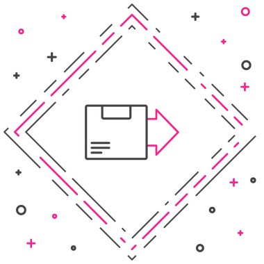 Çizgi karton kutu simgesi beyaz arkaplanda izole edildi. Kutu, paket, paket işareti. Teslimat ve ambalaj. Renkli taslak konsepti. Vektör İllüstrasyonu