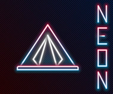 Parlayan neon hattı turist çadırı simgesi siyah arka planda izole edildi. Kamp sembolü. Renkli taslak konsepti. Vektör İllüstrasyonu