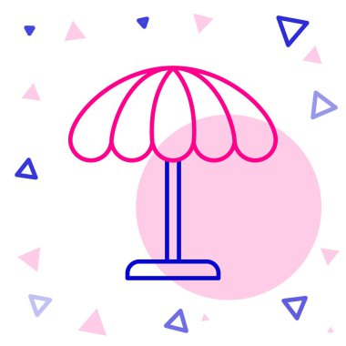 Beyaz arka planda izole edilmiş plaj ikonu için Line Sun koruyucu şemsiye. Açık alan için büyük bir şemsiye. Plaj şemsiyesi Renkli taslak konsepti. Vektör İllüstrasyonu