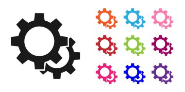 Siyah Dişli simgesi beyaz arkaplanda izole edildi. Çarklı teçhizat ayarları. İşçi sembolü. Simgeleri renklendirin. Vektör İllüstrasyonu