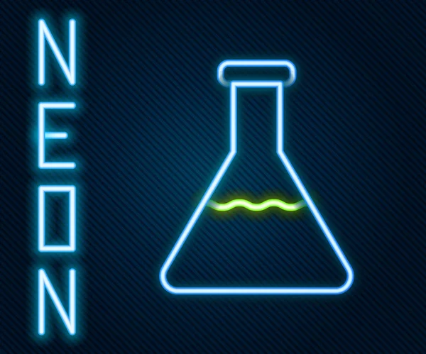 Gloeiende Neon Lijn Testbuis Kolf Chemisch Laboratorium Testpictogram Geïsoleerd Zwarte — Stockvector