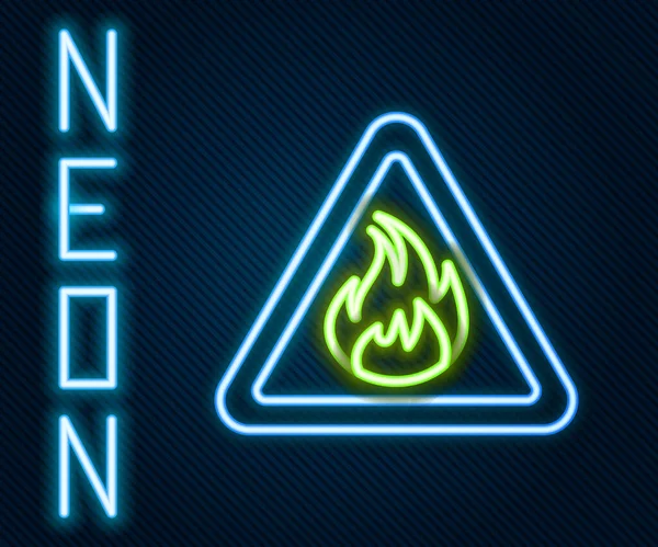 Világító Neon Vonal Tűz Láng Háromszög Ikon Elszigetelt Fekete Háttér — Stock Vector